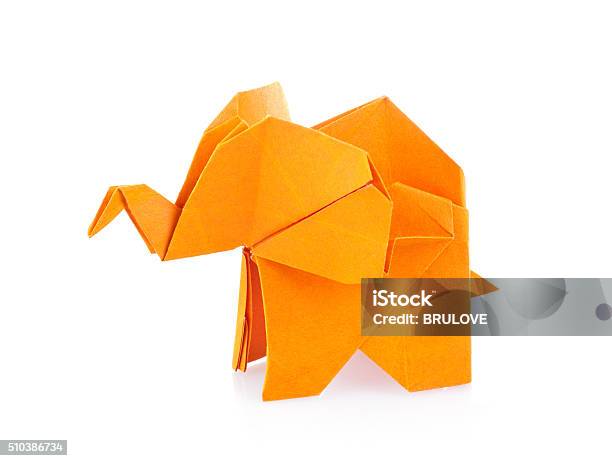 Orange Elephant Of Origami Stock Photo - Download Image Now - Origami, Elephant, Animal