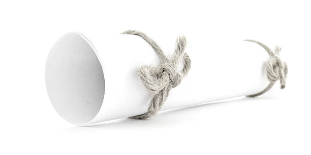 istock White paper roll tied with cord, two natural nodes isolated 510387264