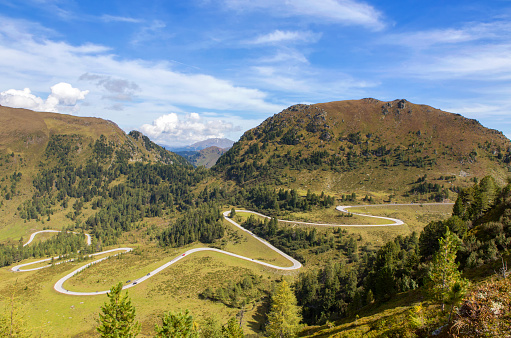 The long and winding road over one of the alpine passes at famous nockberge in austria