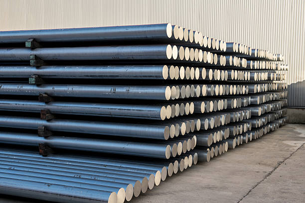 Large group of aluminum cylinders stock photo