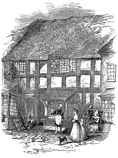William Shakespeare birthplace house An engraved vintage illustration image portrait of the birthplace house of Elizabethan playwright William Shakespeare, from a Victorian book dated 1883 that is no longer in copyright william shakespeare poet illustration and painting engraved image stock illustrations
