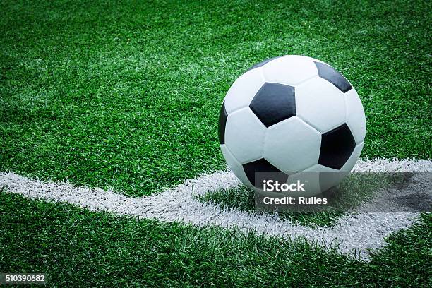 The Ball Is On The Corner Stock Photo - Download Image Now - Agricultural Field, Black Color, Corner