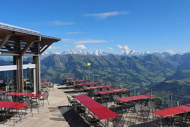 View from the Stockhorn, hig mountains in the Bernese Oberland.