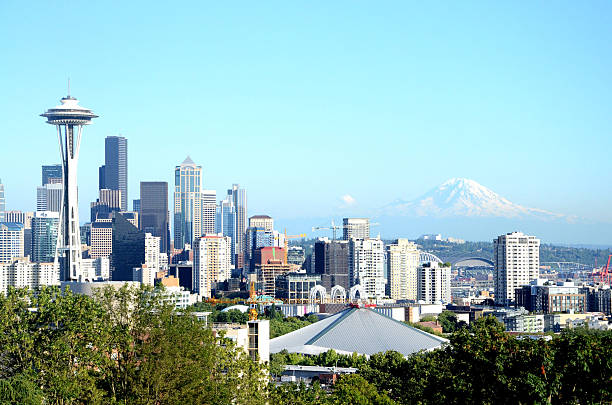 istock Seattle, Washington skyline with Space Needle and Mt. Rainier 510392109