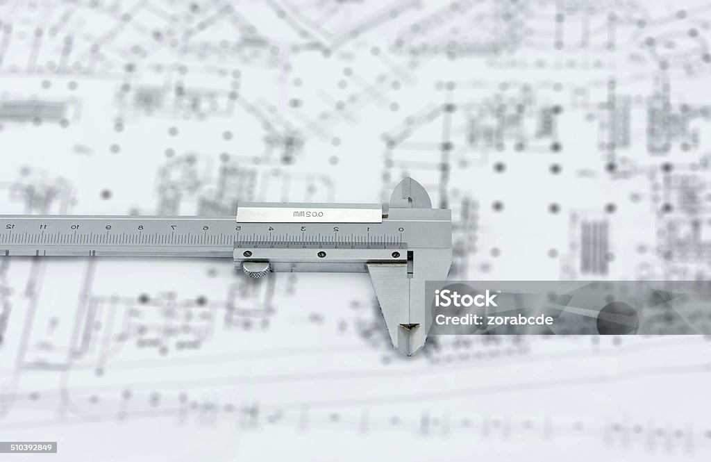 technical drawing and tools Blueprint Stock Photo