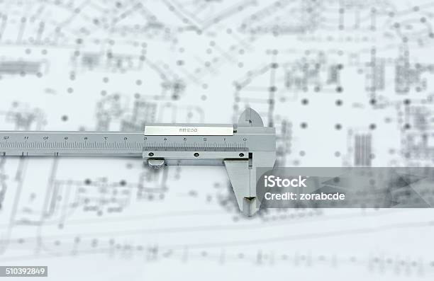 Technical Drawing And Tools Stock Photo - Download Image Now - Blueprint, Business, Caliper