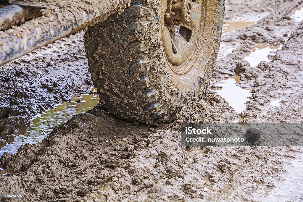 Car's wheels. Car's wheels in muddy road in the countryside. off-road 4x4 Stock Photo