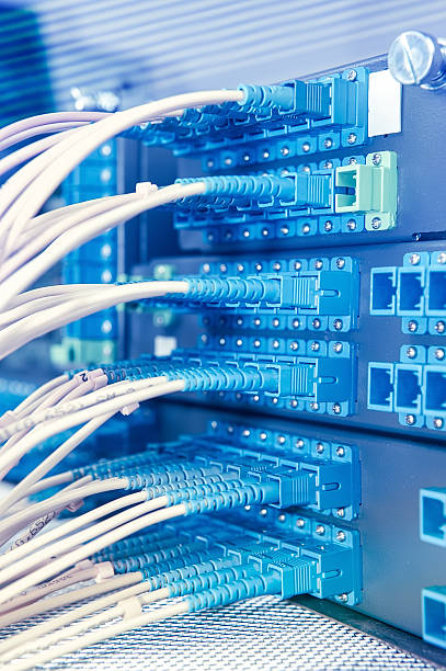 istock Technology center with fiber optic equipment 510395449