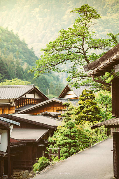 Tsumago a Traditional Japanese Village in the Mountains Tsumago a traditional Japanese village in the Gifu prefecture Mountains. Japan. mt ontake stock pictures, royalty-free photos & images