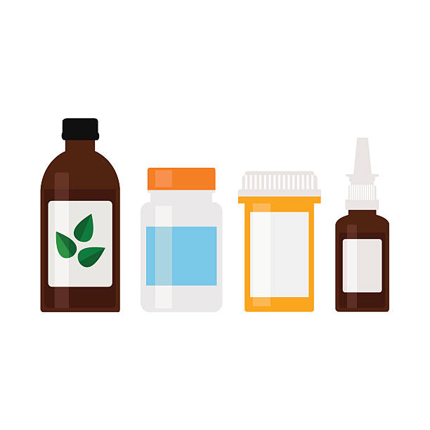 ilustraciones, imágenes clip art, dibujos animados e iconos de stock de medicina frascos conjunto. - botella
