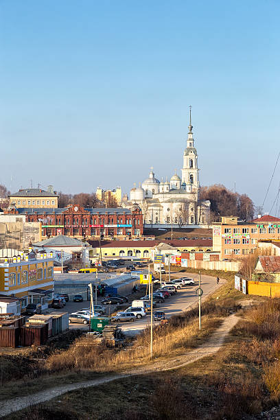 View of the city Kineshma, Russia Kineshma, Russia - November 19, 2014: View of downtown Kineshma, old Russian town along the Volga River ivanovo oblast photos stock pictures, royalty-free photos & images