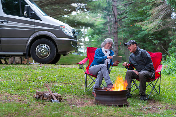 istock Couple using digital tablet near campfire 510397098