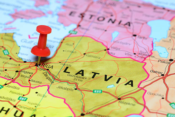 istock Riga pinned on a map of europe 510397171