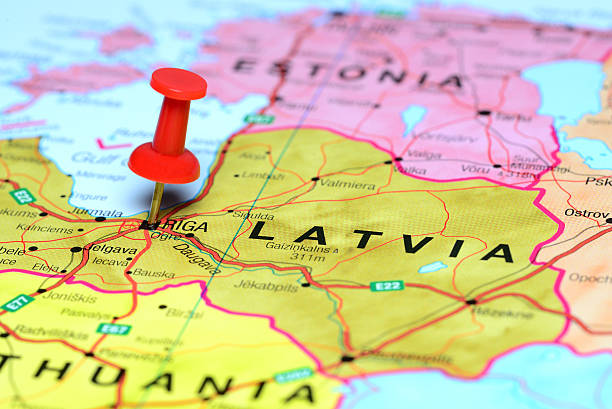 istock Riga pinned on a map of europe 510397177