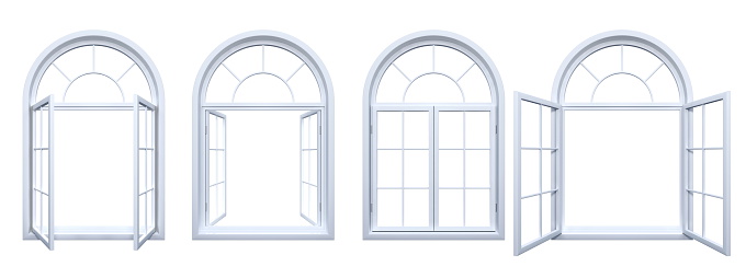 3D render of isolated white arched open windows