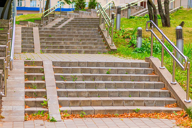 istock empty staircase with metal railing in the city 510398968