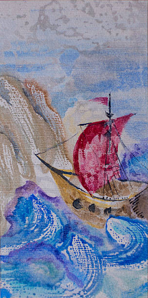 istock Watercolor seascape with ship sailing in a stormy sea 510402684