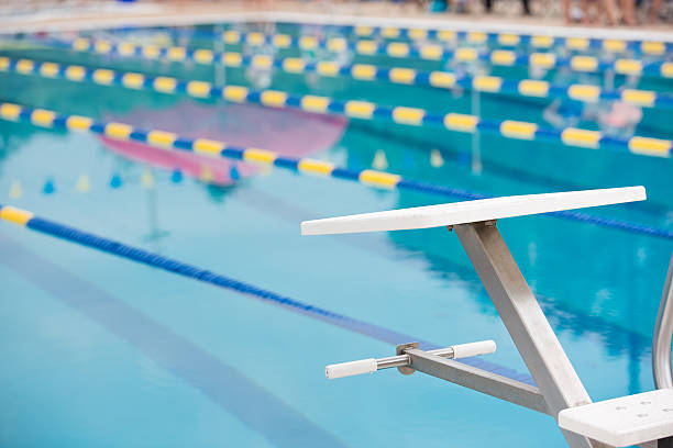 istock Empty diving block with race lanes in pool 510403466