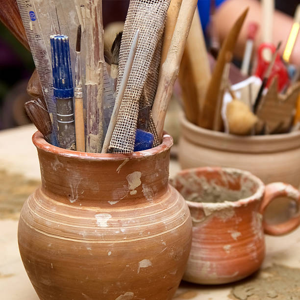 istock Handmade old clay pots with pencils 510404208
