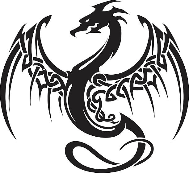 Celtic Dragon Insignia Abstract Dragon tattoo, isolated on white background. celtic knot animals stock illustrations