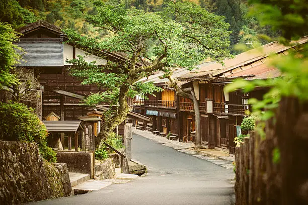 Tsumago a traditional Japanese village in the Gifu prefecture Mountains. Japan.