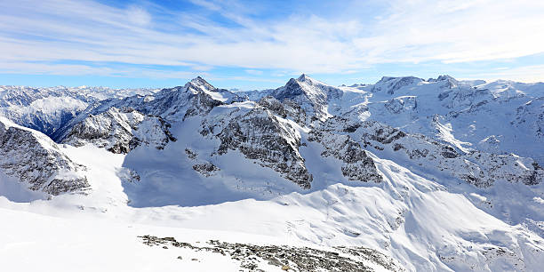 Swiss Mountains Panorama Titlis, Engelberg Swiss Alps aerial view panorama on a sunny winter day as seen from the top of Mount Titlis (10,000ft) in Engelberg, Switzerland. engelberg photos stock pictures, royalty-free photos & images