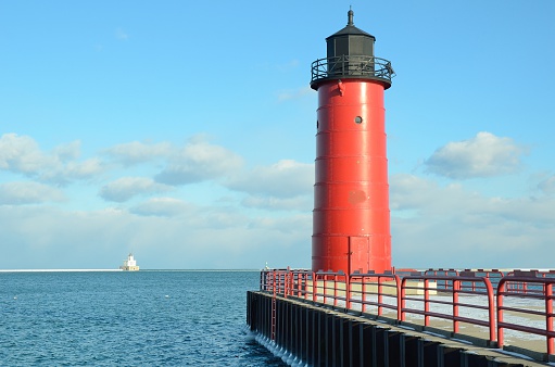 Milwaukee Pierhead Lighthouse With Breakwater Light in the Distance (Located on Lake Michigan in Wisconsin)