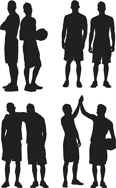 двое мужчин в различных действий - male sportsman front view vertical stock illustrations