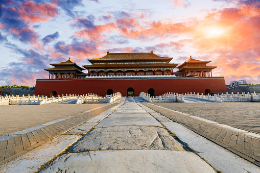 The ancient royal palaces building of the Forbidden City in Beijing, China