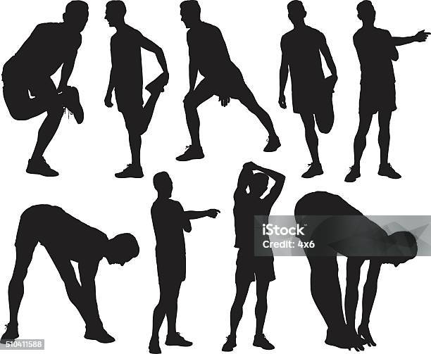 Male Athlete Exercising Stock Illustration - Download Image Now - Stretching, In Silhouette, Cut Out