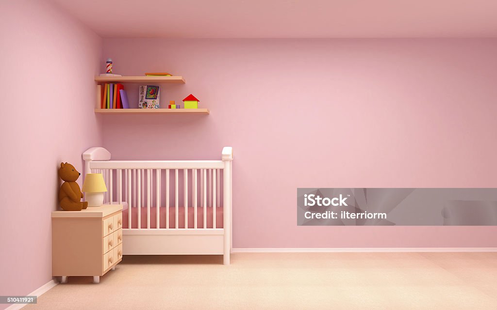 baby room Baby's bedroom with commode and bear. Pastel colors, empty room Apartment Stock Photo