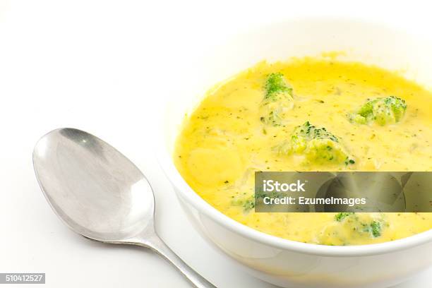 Broccoli And Cheddar Cheese Soup Stock Photo - Download Image Now - Appetizer, Bowl, Bread