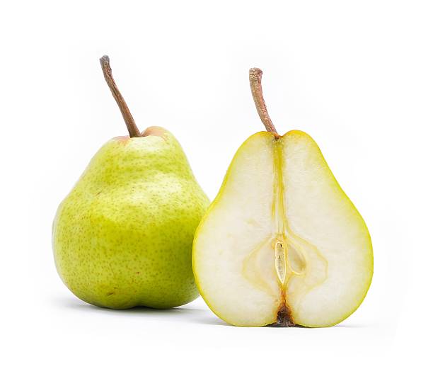 istock Delicious pear with green leaves 510412583