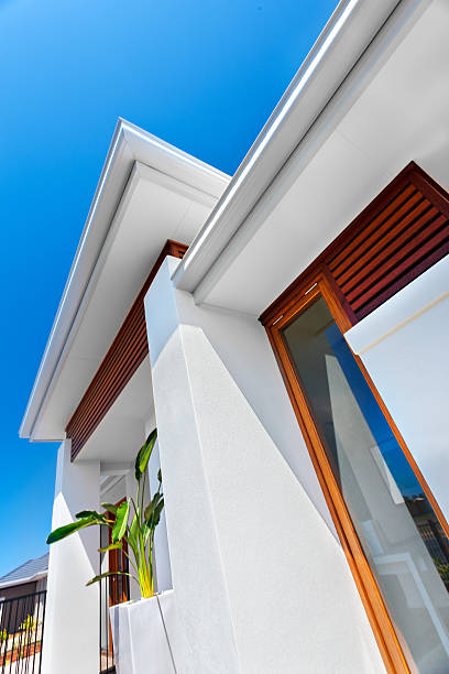 istock Low angle view of a modern mansion with blue sky 510414156