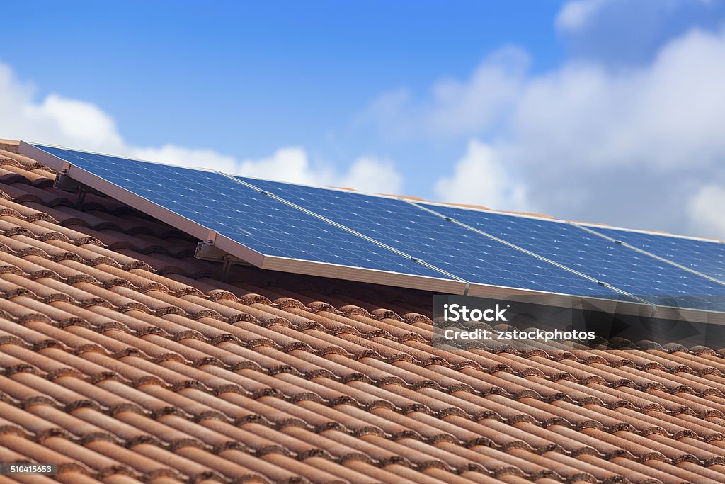 Solar panels Solar panels in the sun on house roof Australia Stock Photo