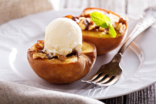istock Baked peaches with ice cream 510416089