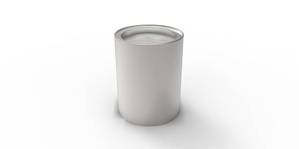 istock 3D can with grey gray silver paint over white background 510416223