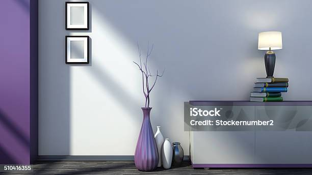 Purple Empty Interior With Vases And Lamp Stock Photo - Download Image Now - Apartment, Architecture, Business