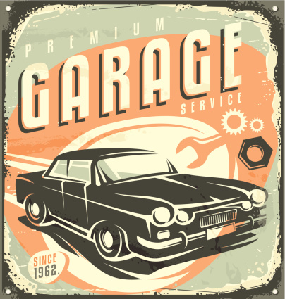 Car service - Promotional retro design concept. Vintage poster design for garage service.