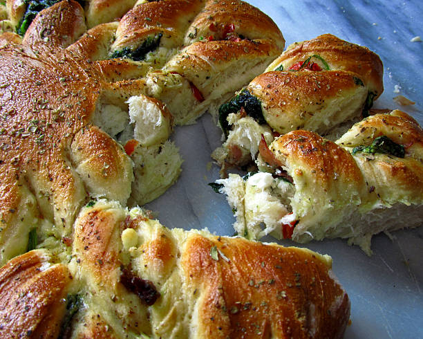 istock Home-made Pinwheel bread filled with spinach, cheese and peppers 510417963