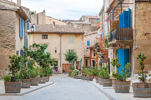 Provencal street with typical houses in southern France, Provence