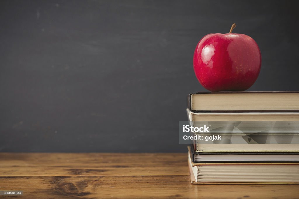 Back to School Apple and stack of books Apple - Fruit Stock Photo