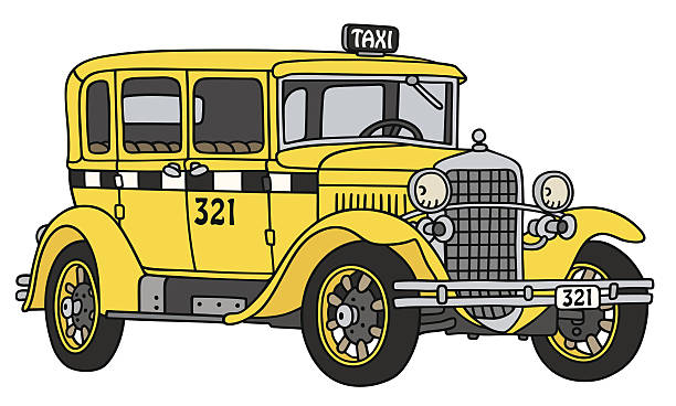 taksówka vintage - cartoon city town car stock illustrations