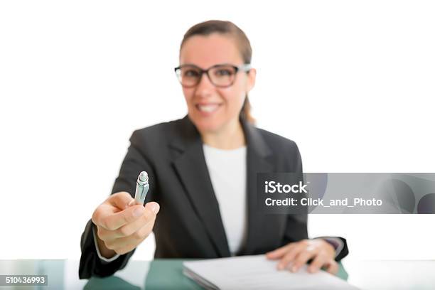 Young Business Woman Offering A Pen Stock Photo - Download Image Now - Adult, Authority, Business