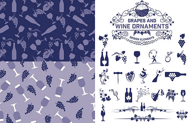 illustrations, cliparts, dessins animés et icônes de raisins éléments design et motifs - feuille de vigne
