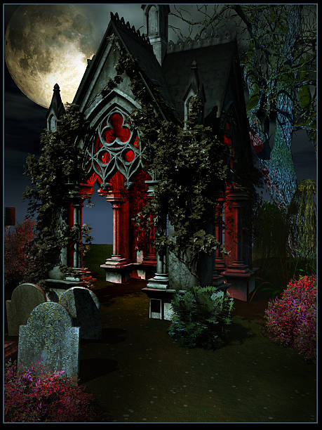 istock Gloomy red crypt entrance 510440679