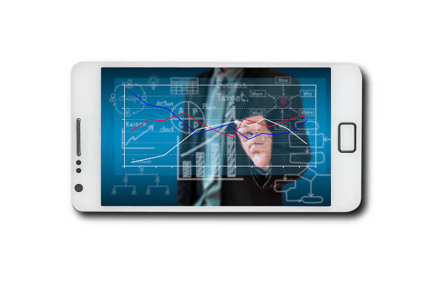 ビジネスをスクリーンの携帯電話 - performance chart optimization boost ストックフォトと画像