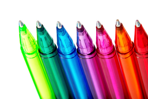 Various Colours of Ball Point Pens, Isolated on White Background