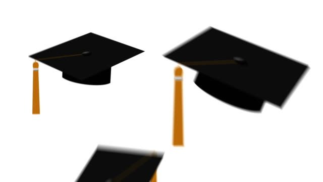 Animation of Black Grad Caps with Yellow Tassels Tossed in the Air