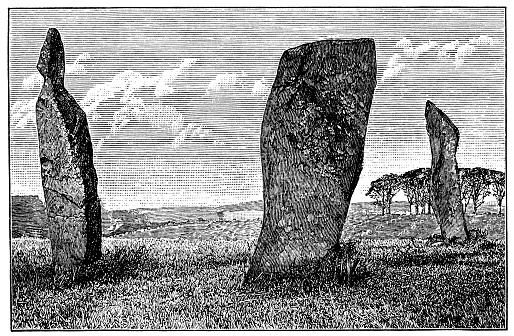 Antique illustration of Standing Stones, Lundin Links, Fifeshire
